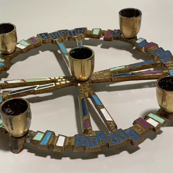 Vintage Terra Sancta Guild Brass Wreath Advent Candle Holder Mid Century Modern - Picture 6 of 7